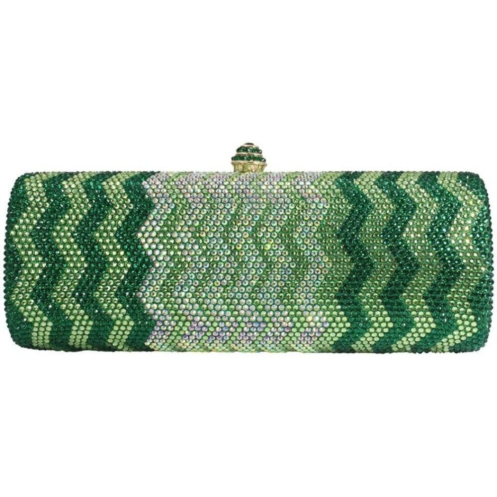 ⚡ ‎ Women's Green Glittering Cylinder Rhinestone Evening Sparkling Clutch Bag